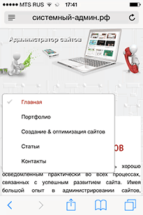 Открытое меню адаптивной верстки сайта